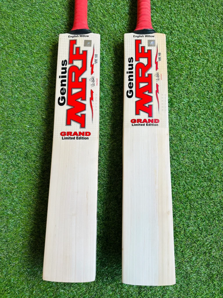Two MRF Genius Grand Limited Edition bats used by Virat Kohli for different formats