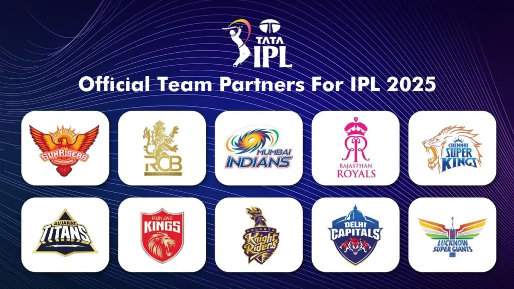 IPL 2025 Franchise Logos with Official Brand Partners Grid