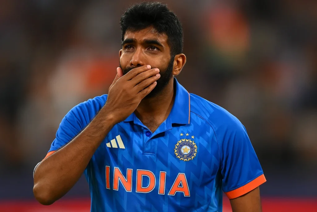 Jasprit Bumrah with wife Sanjana Ganesan and bowling in Team India kit